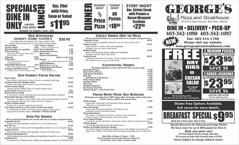 George's Pizza &amp; Steakhouse | Red Deer Family Restaurant